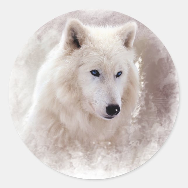 WEISSE SIBERISCHE HUSKY. RUNDER AUFKLEBER (Vorderseite)