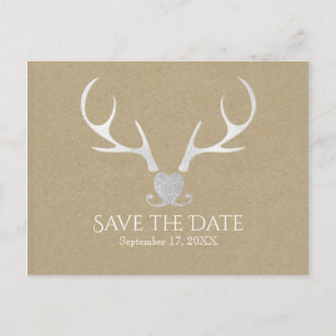 Weiße Silber Geweih & Braue Papier Save-the-Date Ankündigungspostkarte
