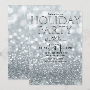 Weiße Silber Glitter Bokeh Glam Feiertagsfeier Einladung