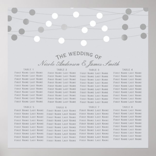 Weiße Silber-String-Lichter Moderne Hochzeitssitze Poster (Vorne)