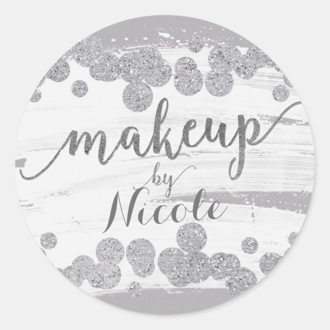 Weiße Silber- und Grauspeckpunkte Makeup von Runder Aufkleber (Vorderseite)