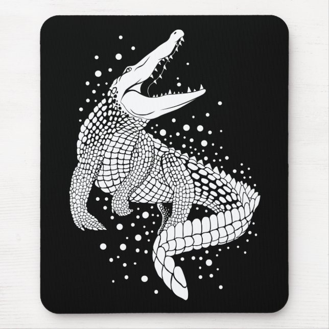 Weiße Silhouette des Tieres - Krokodil Mousepad (Vorne)