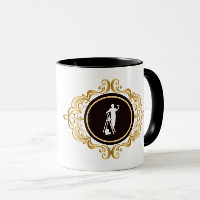 Weiße Silhouette von Maler auf Tasse (VorderseiteRechts)