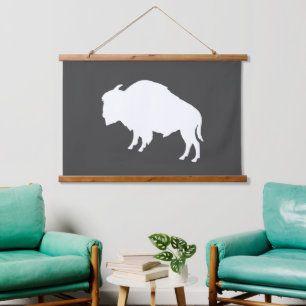 Weiße Silhouette Wildtiere Wandteppich Mit Holzrahmen