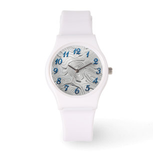 Weiße Silikonuhr, Silbernes Zifferblatt Armbanduhr