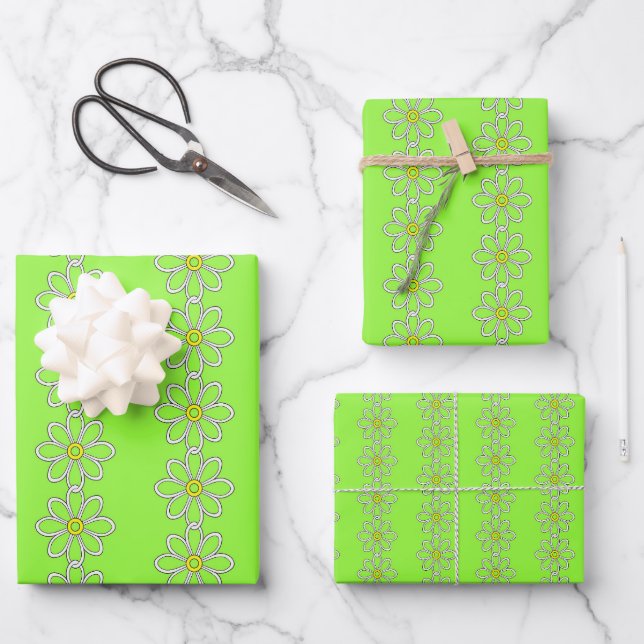 Weiße Sitzkette auf Kalkgrün Geschenkpapier Set (Vorderseite)