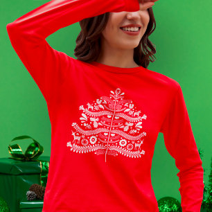 Weiße Skandinavische Volkskunst Nordischer Weihnac T-Shirt