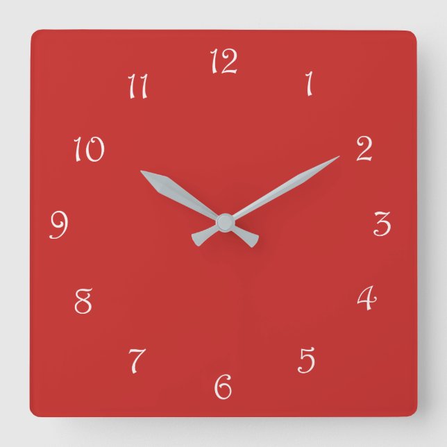 Weiße Skriptnummern auf rotem Hintergrund Quadratische Wanduhr (Vorderseite)
