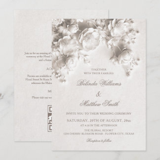 Weiße skulpturierte 3D-Rosen All-In-One-Hochzeit Einladung