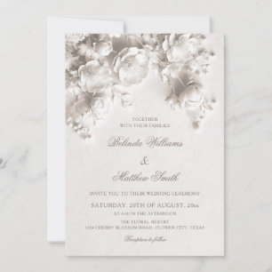 Weiße skulpturierte Blumen 3D Rosen Hochzeit Einladung