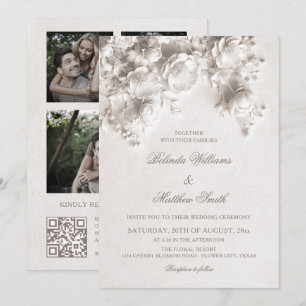 Weiße skulpturierte Blumen 3D Rosen Hochzeit Einladung