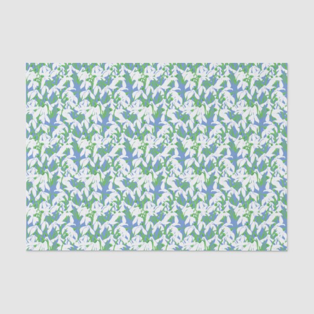 Weiße Snowdrops Blumenmuster auf Pulverblau Seidenpapier (Vorderseite)