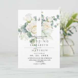 Weiße Soft Rose und Floral Elegante Hochzeit Einladung