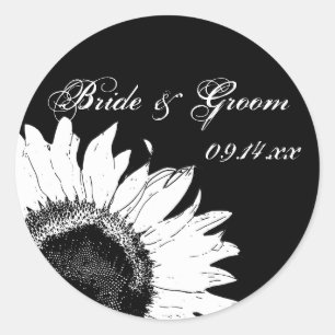 Weiße Sonnenblume auf Black Wedding-Umschlag Aufkl Runder Aufkleber