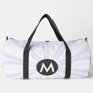 Weiße Sonnenstrahlen-Monogramm-Schwarzer Kreis Duffle Bag