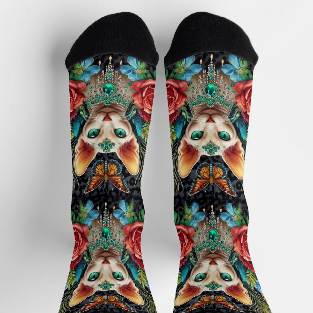 Weiße Sphynx Katzensocken aus der Crew Socken (Oben)