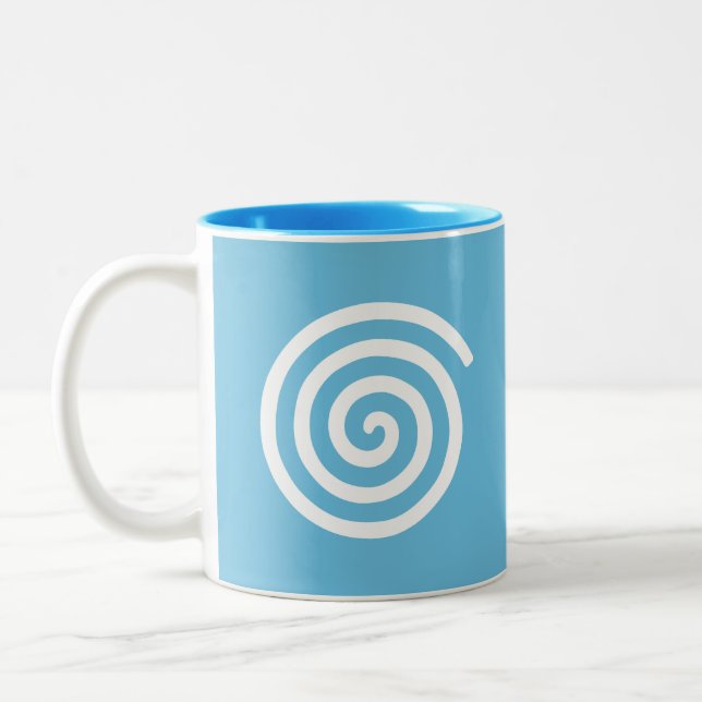 Weiße Spirale auf Türkis Zweifarbige Tasse (Links)