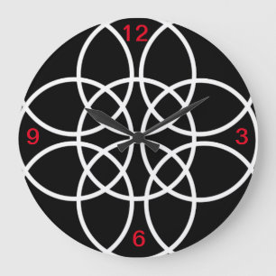 Weiße Spiralen auf schwarz Große Wanduhr