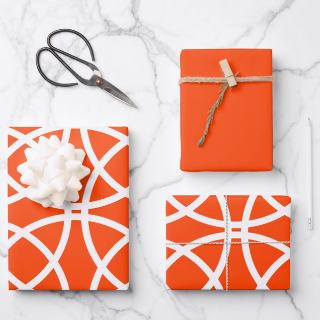 Weiße Spiralkreise auf hellen Orangen Geschenkpapier Set (Vorderseite)