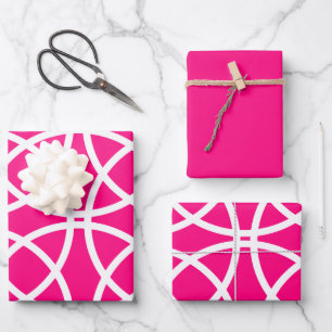 Weiße Spiralkreise auf rosa Geschenkpapier Set