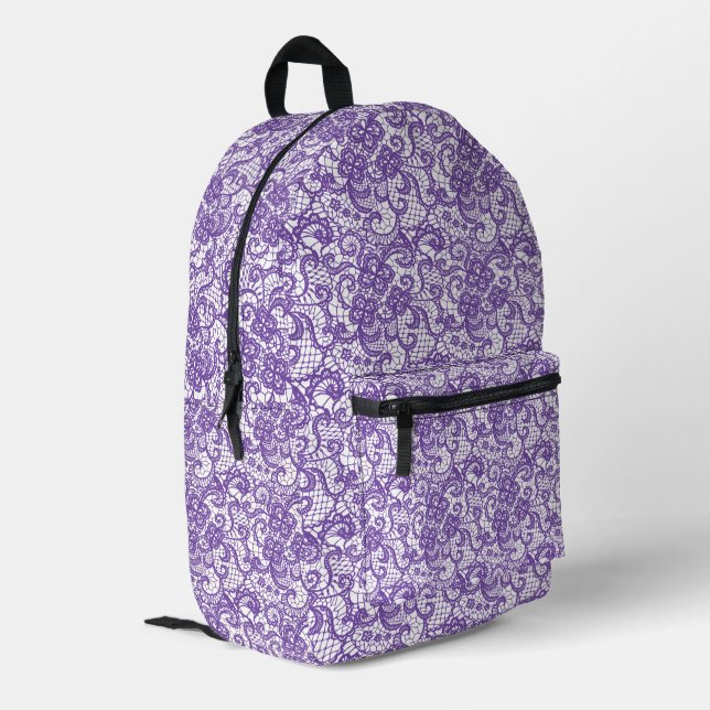Weiße Spitze auf Lila Bedruckter Rucksack (Rückseitige Ecke links)