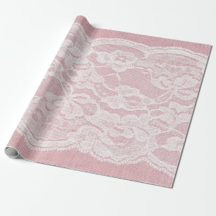 Weiße Spitze auf Pastellrosa Linen Textur Geschenkpapier