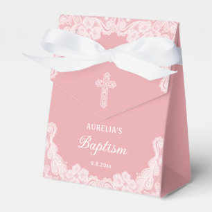 Weiße Spitze auf rosa Taufzelt Geschenkschachtel