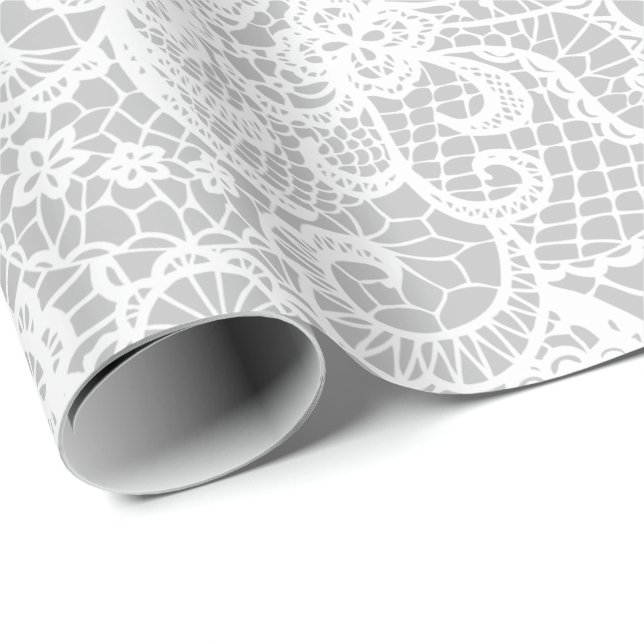 Weiße Spitze auf Silber Geschenkpapier (Rolleneckpunkt)