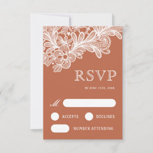 Weiße Spitze auf Terrakotta-Hochzeit-RSVP-Karte RSVP Karte