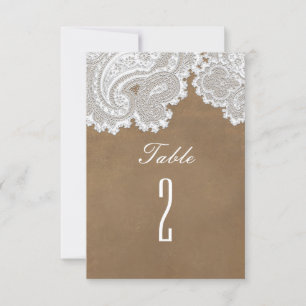 Weiße Spitze & Braune Rustikale Hochzeit Tisch Num Einladung