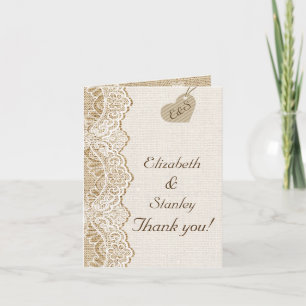 Weiße Spitze & Herz auf Jute Hochzeit Danke schön