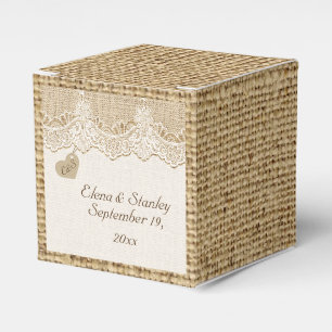 Weiße Spitze & Herz auf Jute-Rustical-Hochzeit Geschenkschachtel