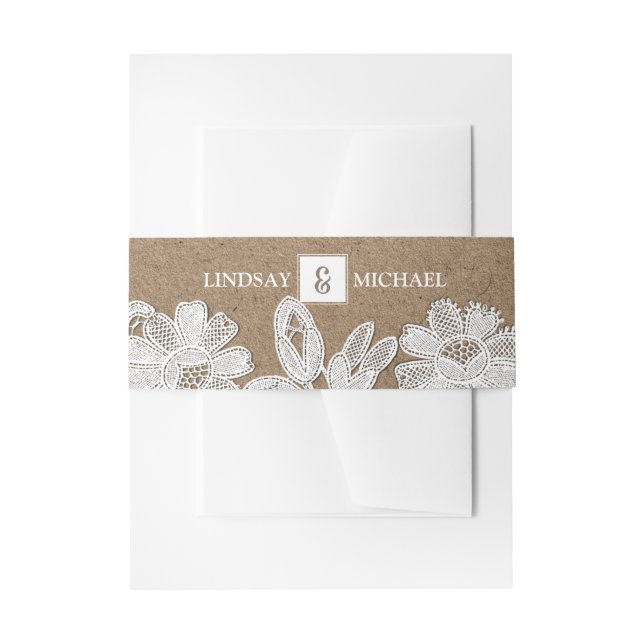 Weiße Spitze | Hochzeitsarbeit von Kraft  Einladungsbanderole (Vorderseite Beispiel)