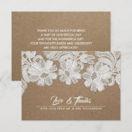 Weiße Spitze | Kraft Paper Wedding Dankeschön Kart Dankeskarte