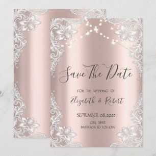 Weiße Spitze, Lichterkette Roségold Save The Date