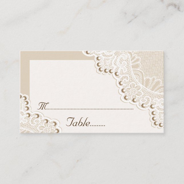 Weiße Spitze mit Perlen Hochzeit Platzkarte (Vorderseite)