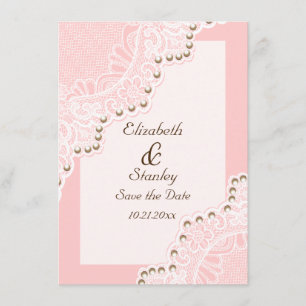 Weiße Spitze mit Perlen rosa Hochzeit Save the Dat Save The Date