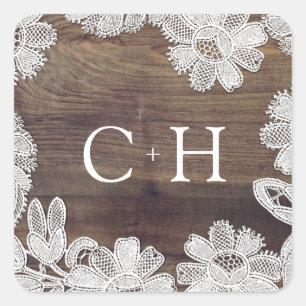 Weiße Spitze   Monografische Hochzeit von Stallhol Quadratischer Aufkleber