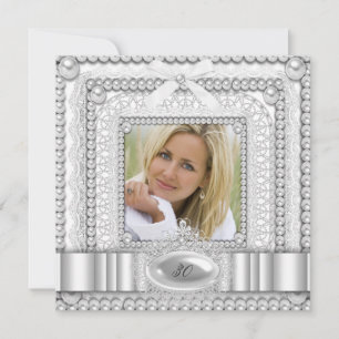 Weiße Spitze Perlen Foto Geburtstagsfeier Einladung