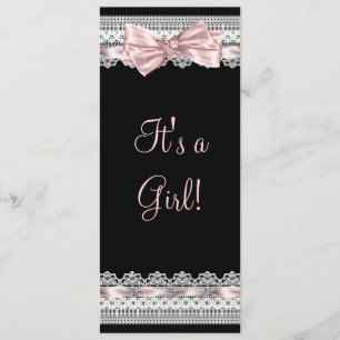 Weiße Spitze rosa Band rosa und schwarze Babyparty Einladung
