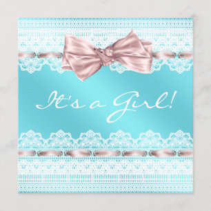 Weiße Spitze rosa Band Türkis Blaue Babyparty Einladung