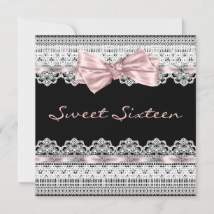 Weiße Spitze Rosa Schwarze Sweet Sixteen Geburtsta Einladung