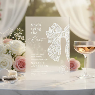 Weiße Spitze Schleife Sie heiratet Brautparty Acryleinladungen
