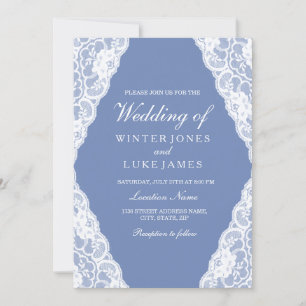 Weiße Spitze Staubblau Elegante Hochzeitseinladung Einladung