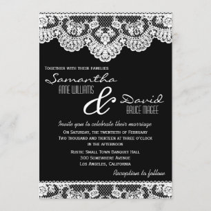 Weiße Spitze und schwarze Hochzeitseinladung Einladung
