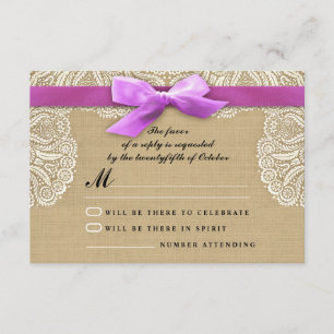 Weiße Spitzeband- und -leinwandhochzeit RSVP Karte