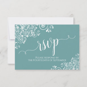 Weiße Spitzen auf Aquamariner, eleganter Kalligraf RSVP Karte