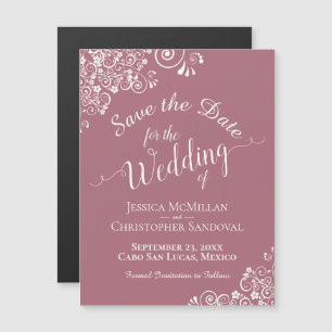 Weiße Spitzen auf der Dusty-Rose Speichern Sie das Magnetkarte