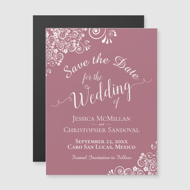 Weiße Spitzen auf der Dusty-Rose Speichern Sie das Magnetkarte (Vorne/Hinten)