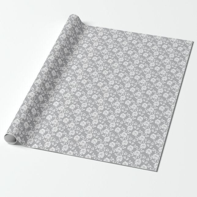 Weiße Spitzen auf grauem Hintergrund Geschenkpapier (Ungerollt)